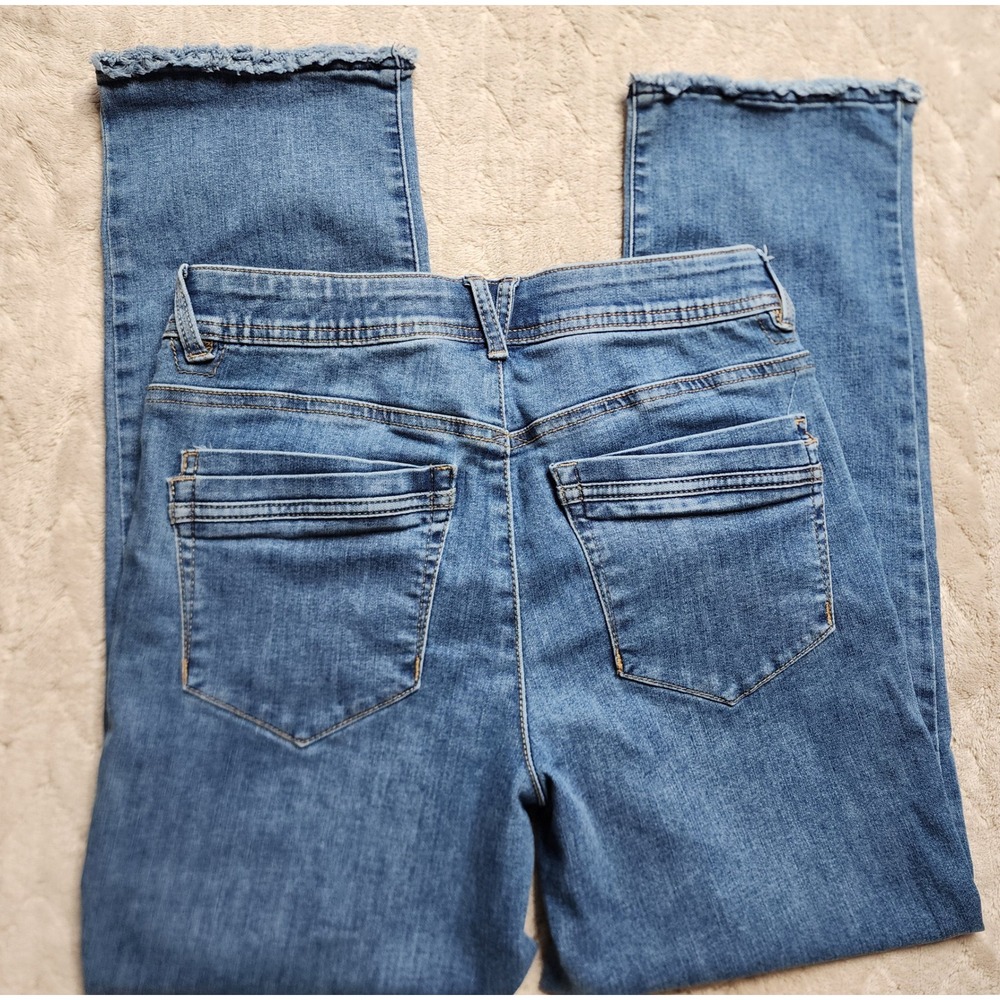 Democracy Ab Solution Straight Leg Jeans Blue Medium Wash Raw Hem Size 6
